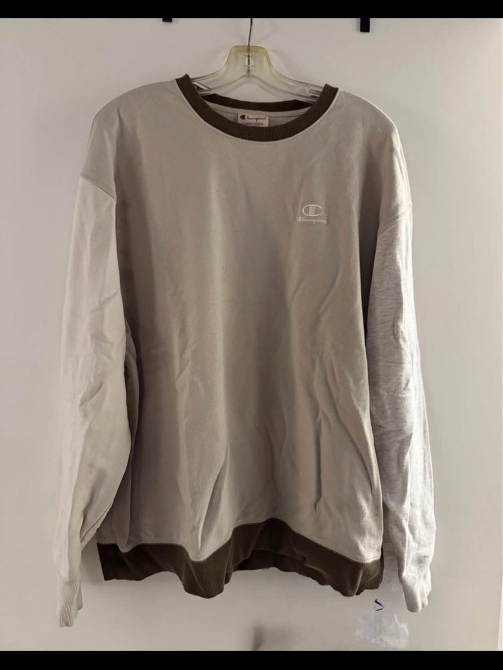 Champion Two-Tone Beige and Brown Crewneck Sweatshirt